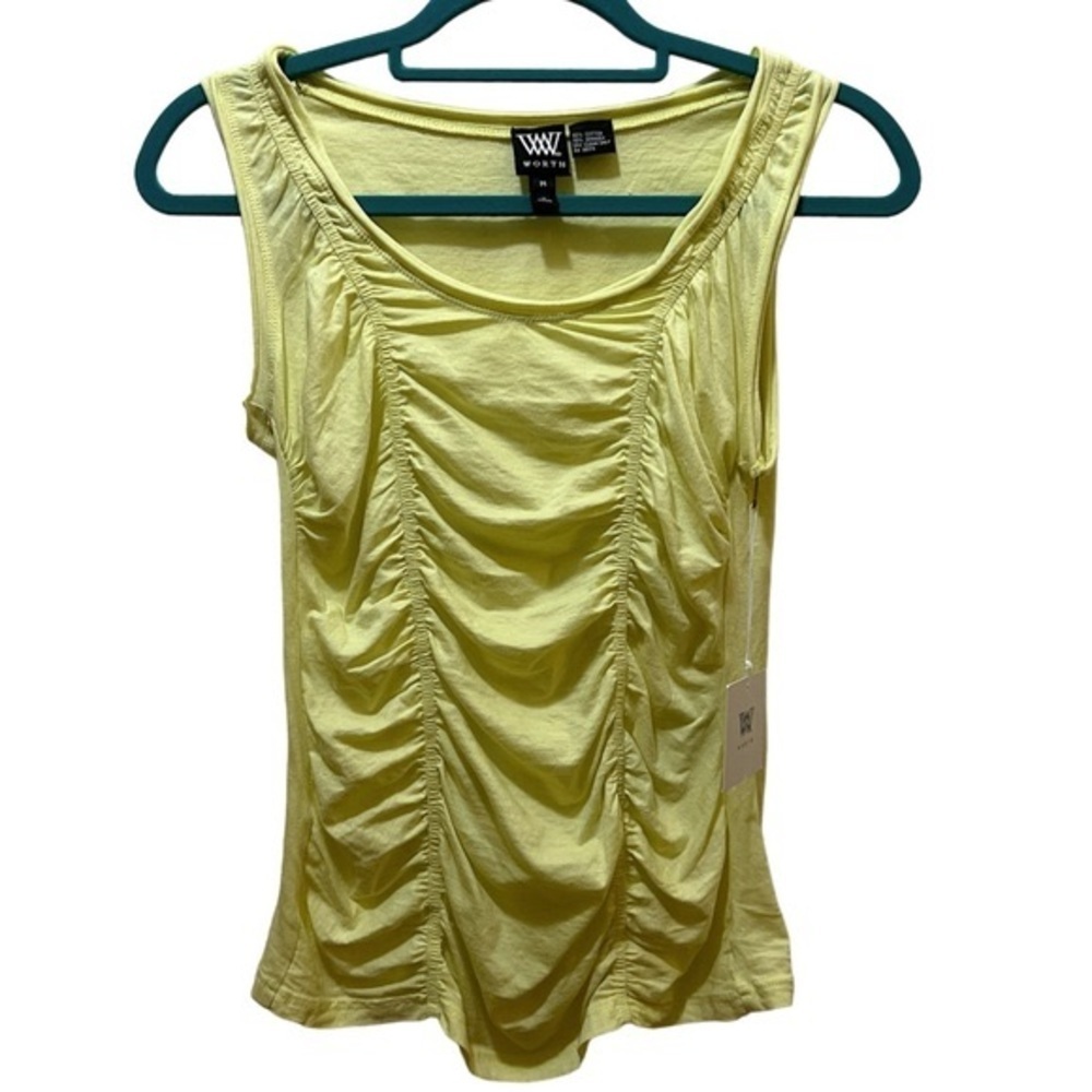 Worth New York Pistachio Skinny Ruched lightweight sleeveless scoop neck tank - Picture 6 of 10